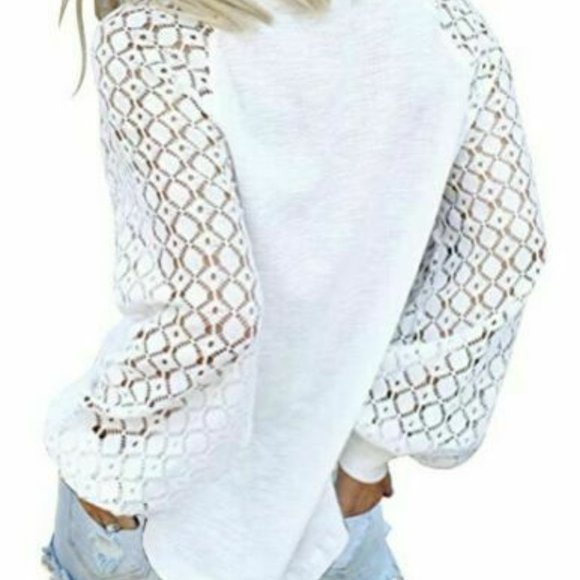 Women Long Sleeve Tops Lace Casual Loose Blouses T Shirts Round Neck Stitching - Picture 6 of 8